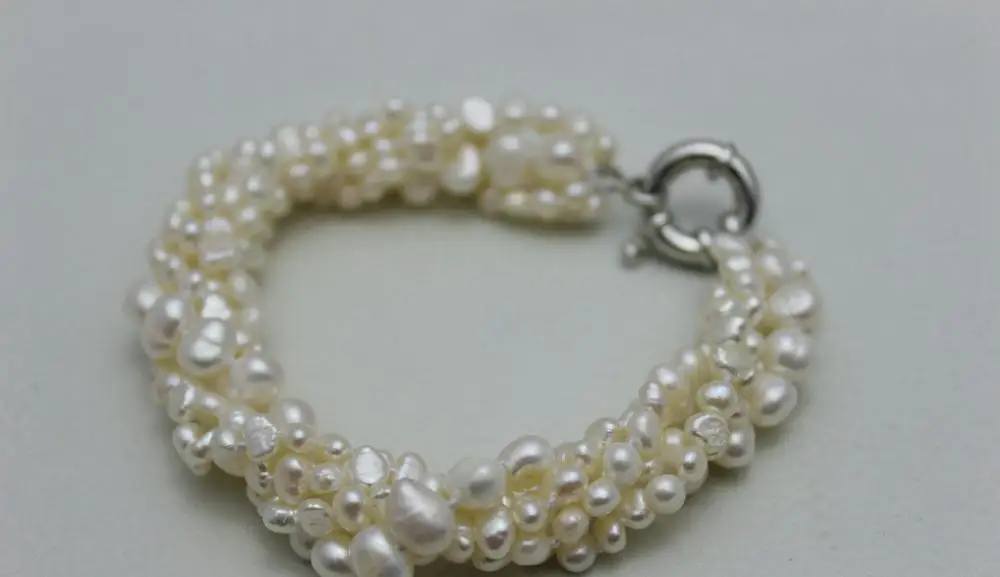 

5 strands twist white 4-8mm freshwater pearl bracelet Style 9INCH >>free shipping