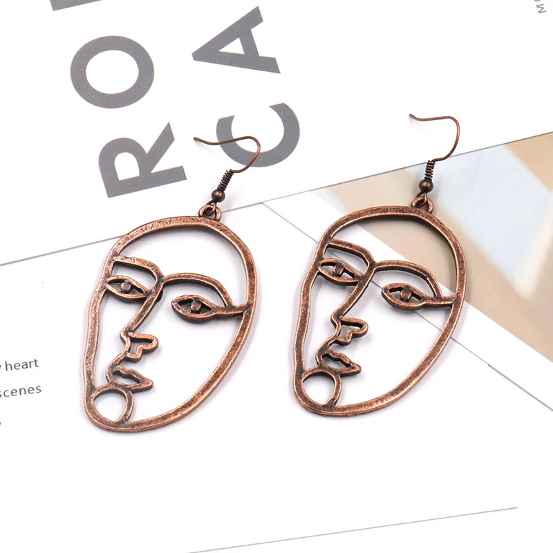 

Unique Design Drop Earrings For Women Vintage copper Face Earring 2019 Trendy Fashion Simple Statement Bohemian Jewelry Creative