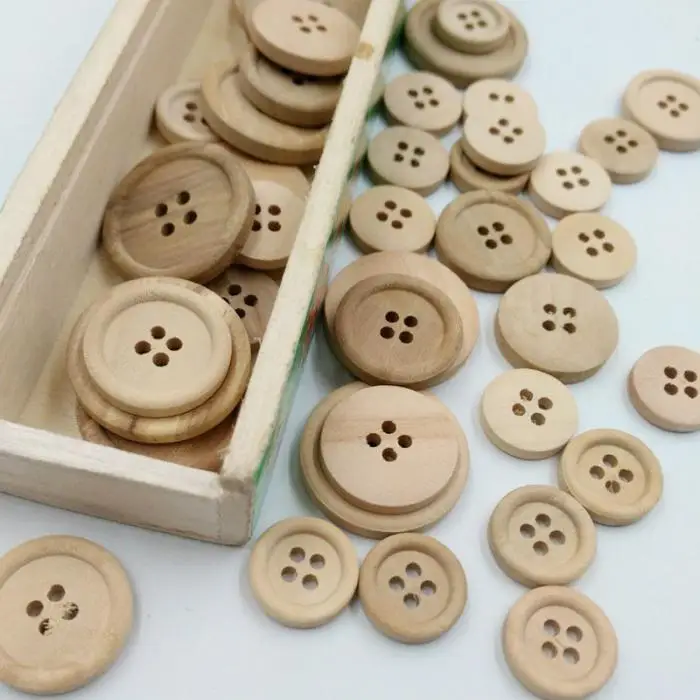 50 шт. деревянные пуговицы натурального цвета круглые 4 отверстия кнопки для шитья скрапбукинга UD88