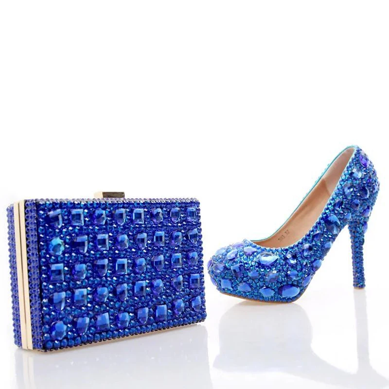 10cm Con Blue Bolso Señora Boda Cristal Heels Bombas Altos blue Rhinestone Zapatos 14cm 12cm Heels La Moda Nupcial Prom Tacones Partido A Azul Embrague De Juego qAgtwHn8