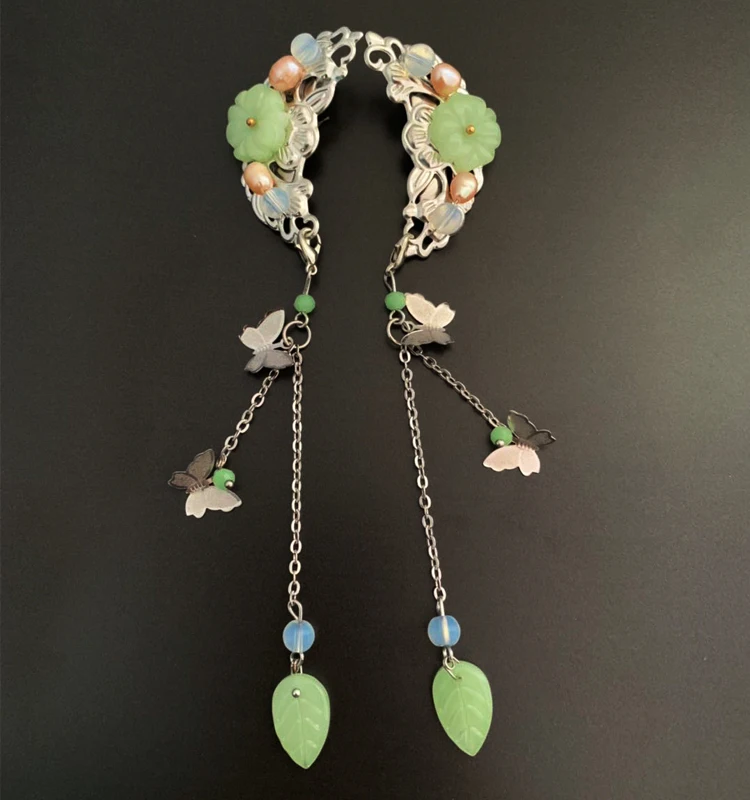 Green to clip Древний костюм шин супер фея hanfu заколка для волос свежая Луна бабочка твист заколка для волос древняя Повседневная кисточка - Цвет: Green to clip