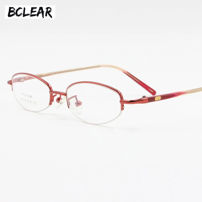 

BCLEAR Women Semi-rimless Spectacle Frame Small Face Eyeglasses Lady Fashion Classic Alloy Opical Frame Red Pink Purple Fashion