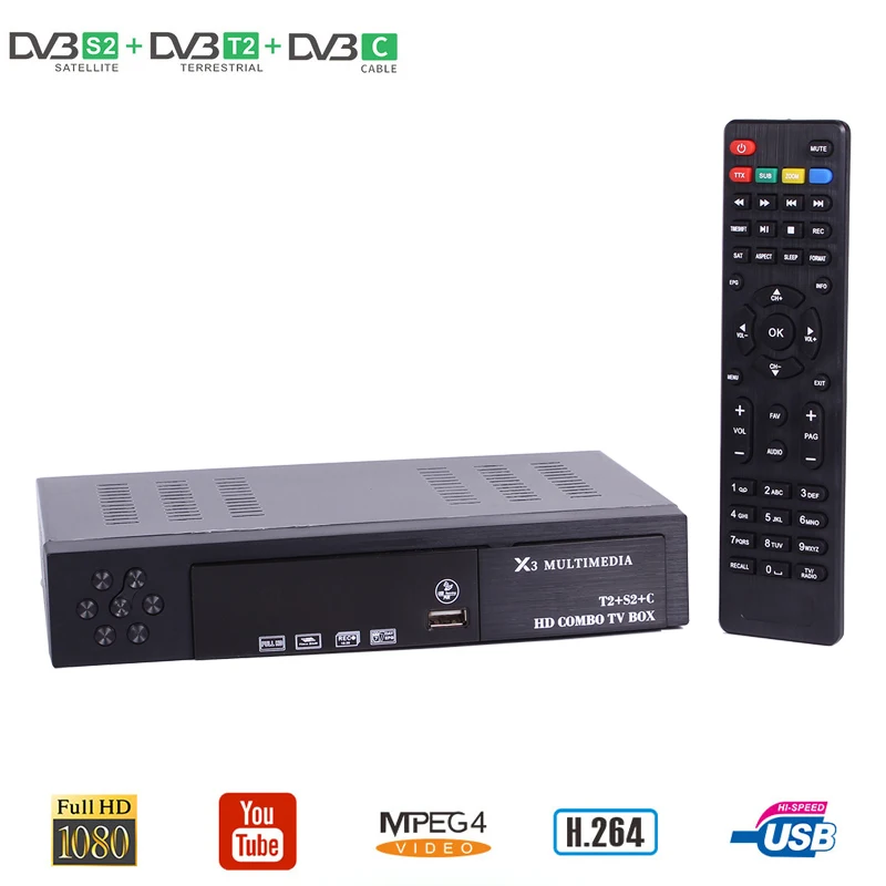 HD Digital DVBT2 DVBS2 DVBC Three In One TV Receiver Support AC3 CCCAM IPTV TV BOX H.264 MPEG-2/4 1080p Satellite Receiver