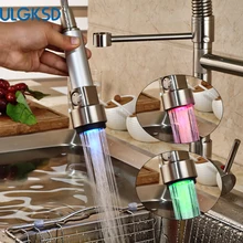 Ulgksd светодиодный кухонный смеситель нажимной разбрызгиватель гибкий шланг на бортике смеситель для раковины водопроводный кран для кухни