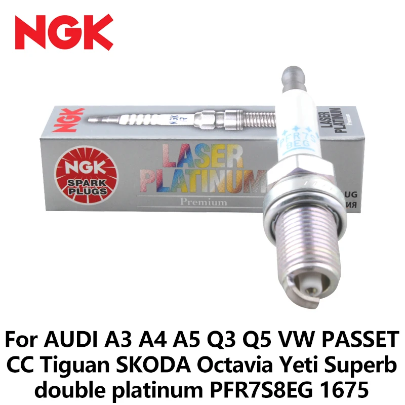 NGK Car Spark Plug For AUDI A3 A4 A5 Q3 Q5 VW PASSET CC Tiguan SKODA Octavia Yeti Superb double platinum PFR7S8EG 1675 NGK Car Spark Plug For AUDI A3 A4 A5 Q3 Q5 VW PASSET CC Tiguan SKODA Octavia Yeti Superb double platinum PFR7S8EG 1675