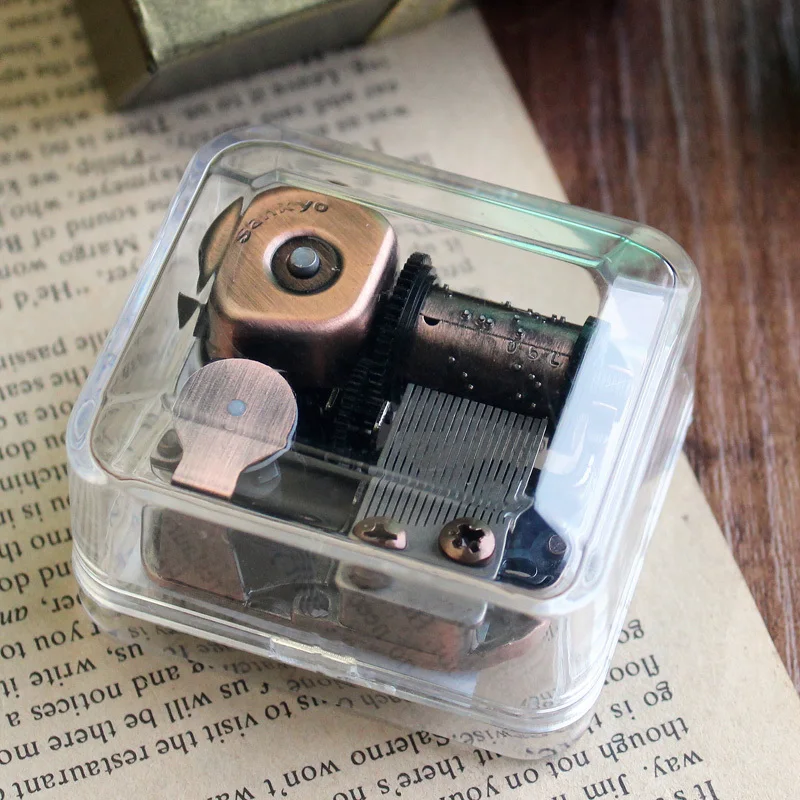 Transparent mini wind up music box music box movement birthday gift