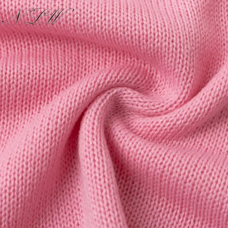 NLW 2019 розовый свитер с буквенным принтом Женский Осенний свободный джемпер с кистями шикарный модный вязаный свитер с круглым вырезом