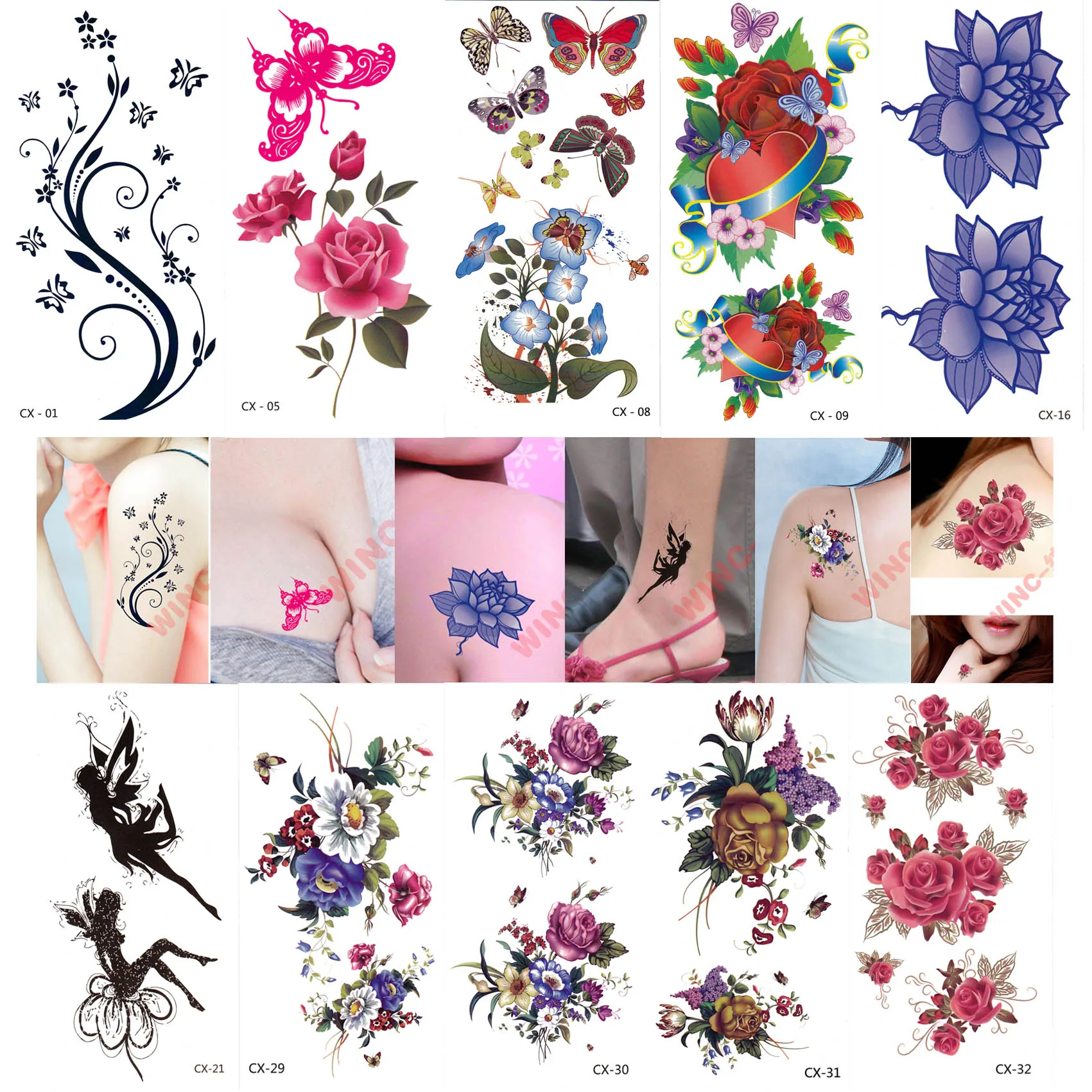 A set of ten Temporary tattoo stickers Rose tattoo stickers waterproof