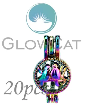 

20x CC920 Rainbow Couple Bird Beads Cage Essential Oil Diffuser Pearl Cage Locket Pendant