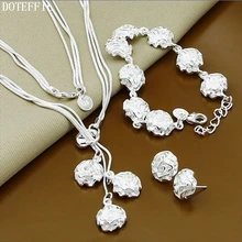 Rose Flower 925 Sterling Silver Necklace Bracelet Earrings Charm Women Romantic Necklace Bracelet Earring For Women chic dry flower necklace for women