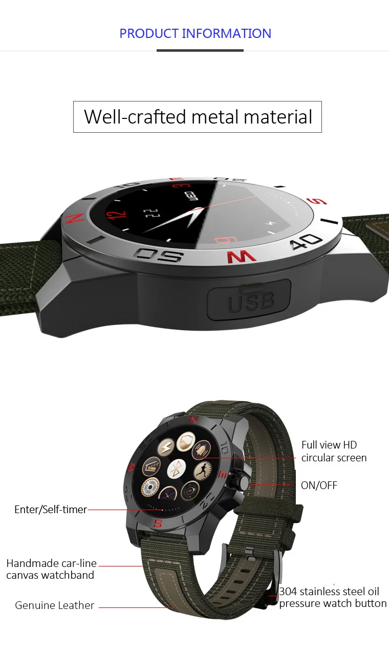Водонепроницаемые уличные спортивные Смарт-часы с Bluetooth 4,0 совместимы с IOS и Android функция компаса контроля скорости тепла