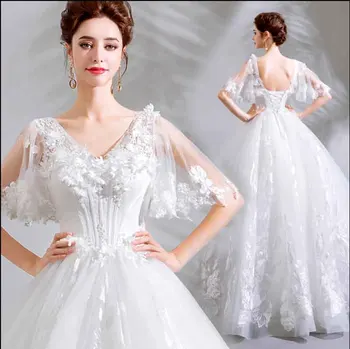 

Large Size 5XL Luxury Evening White Lace Butterfly Sleeve Dress Embroidery Party Ball Gown Dress Wedding Bride Gowns For Women