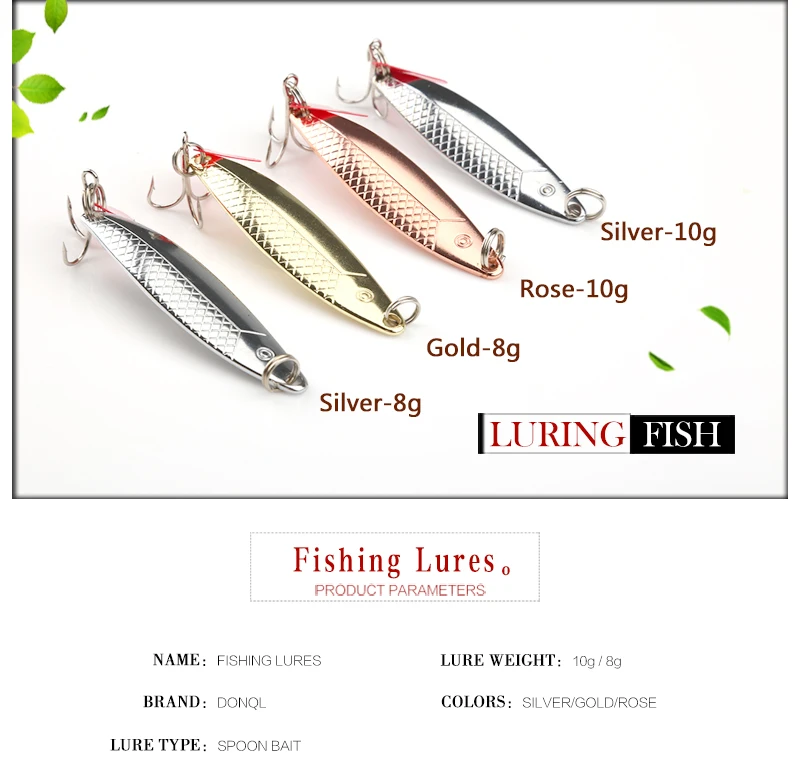 DONQL Metal Spinner Spoon Fishing Lure 6cm 10g 8g Hard Baits Sequins Noise Artificial Bait with Treble Hook Fishing tackle    (3)