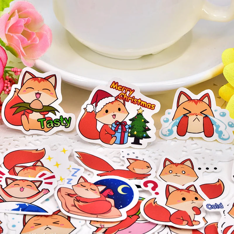 

40pcs Photo paper Cute little Cartoon Fox Sticker Scrapbooking Decorative DIY decoration /waterproof stickers