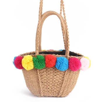 

2019 Bubble Color ball Straw Bag Summer Lace Ball Bohemia Fashion Women's Handbags Casual Shoulder Bags Beach Bag Big Tote Bag