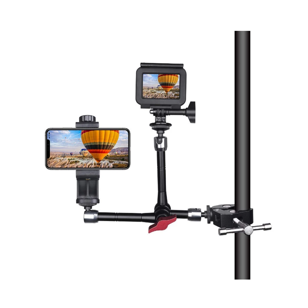 

Double-Head Friction Articulating Magic Arm Super Clamp Holder Mount Smartphone For Iphone Huawei Gopro Hero 7 6 5 Action Camera