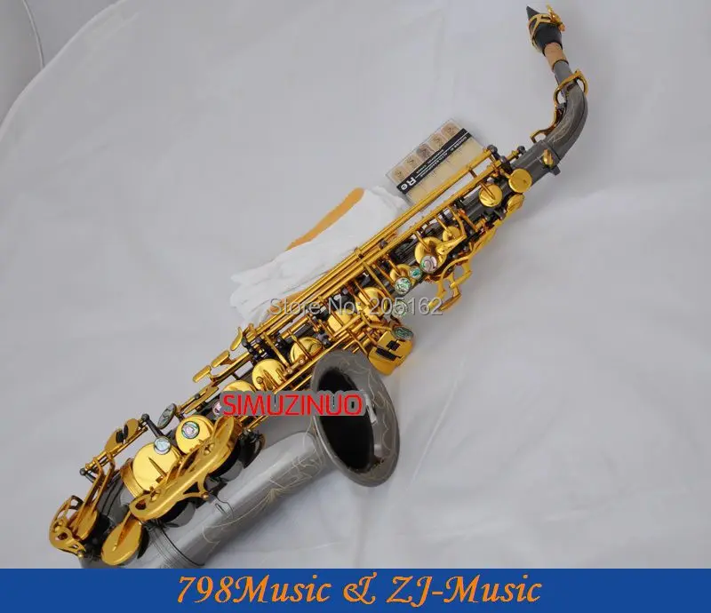 

Pro. Black Nickel Eb Alto Saxophone Double Rails Sax Low C and B Abalone Key New