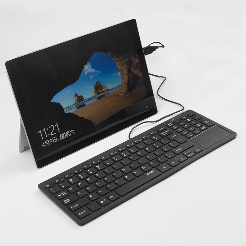

C202B Wired USB Thin Business Keyboard with Touchpad Ultrathin Mute Silent Gold Office Work Multimedia Computer Keyboard