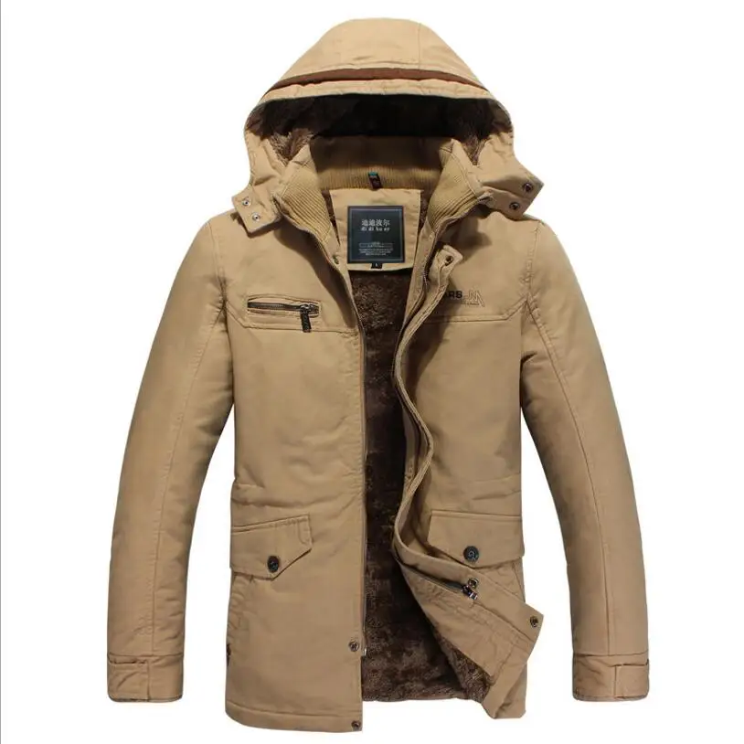 Зимняя мужская куртка с капюшоном, теплые пальто, новая модная мужская верхняя одежда, зимние теплые пуховики, повседневные зимние парки, Размер 4XL - Цвет: Khaki