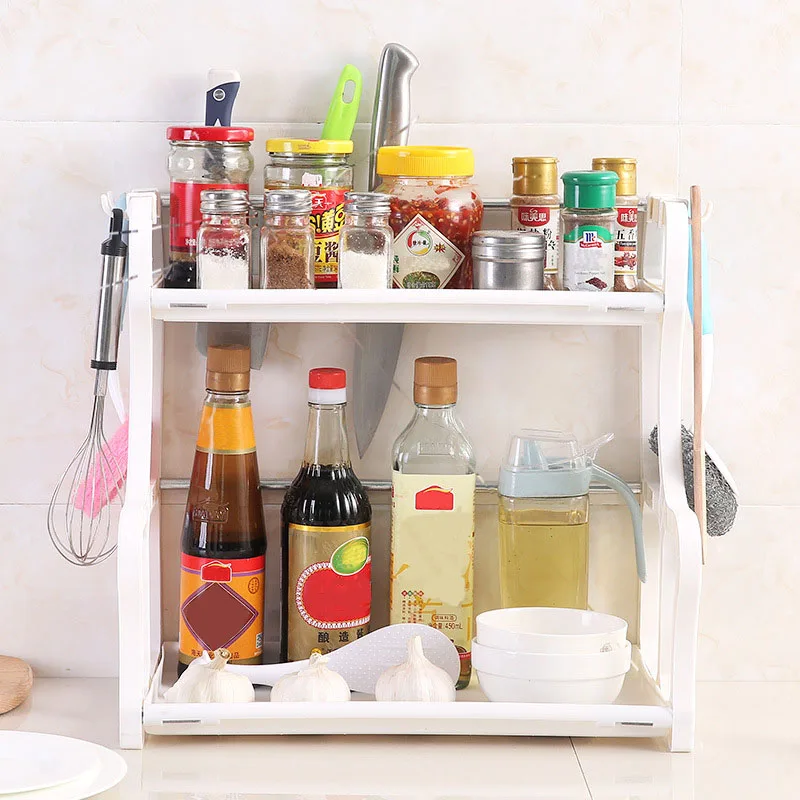 

Removable Double-decker Organizer Kitchen Shelf Dish Rack Seasoning Kitchen Organizer Plastic Multi-layer Seasoning Rack