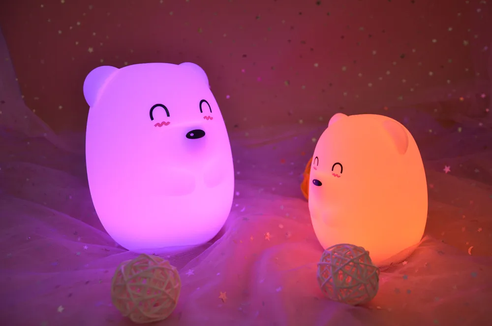 Bear LED Night Light Remote Control Timing Touch Sensor 9 Colors USB Charging Silicone Animal Bedside Lamp for Children Baby (19)