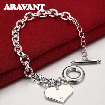 Women Bracelets 925 Silver Toggle Clasp Heart Bracelet For Women Fashion Silver 925 Jewelry chic silver heart wing bracelet for women