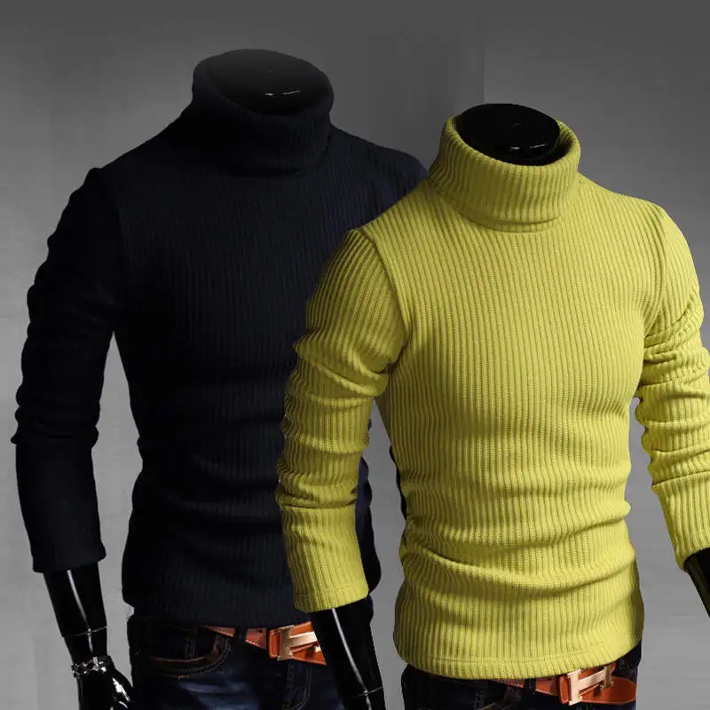 

Winter High Neck Thick Warm Sweater Men Turtleneck Brand Mens Sweaters Slim Fit Pullover Men Knitwear Male Double collar M-XXXL