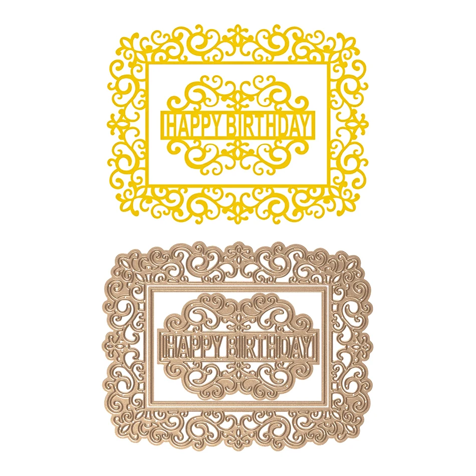 

Happy Birthday Lace Pattern Metal Cutting Dies for DIY Scrapbooking Silver Stencils DIY Paper Cards Craft Fun Decoration New2018