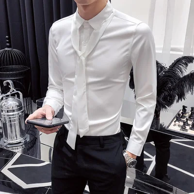 Social Shirt Designer Tie Shirt For Men Men Long Sleeve Prom Red Blue Dress Shirts Smoking 3