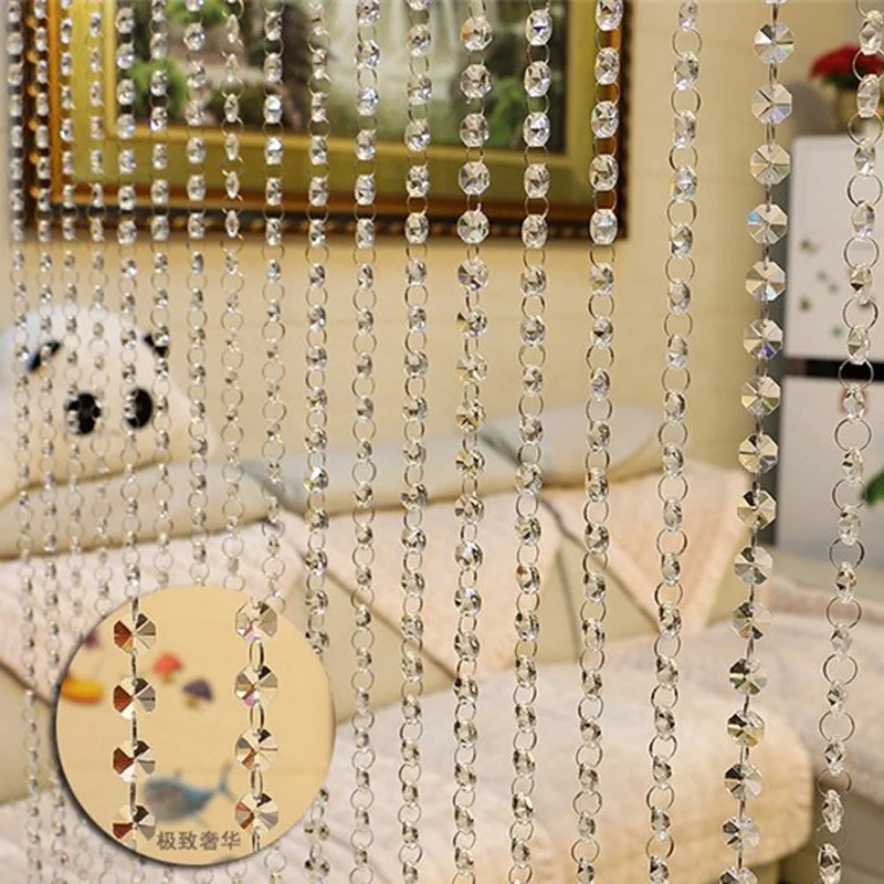 10m Interior Decoration Transparent White Glass Bead Door Curtain For Wedding Stage Background