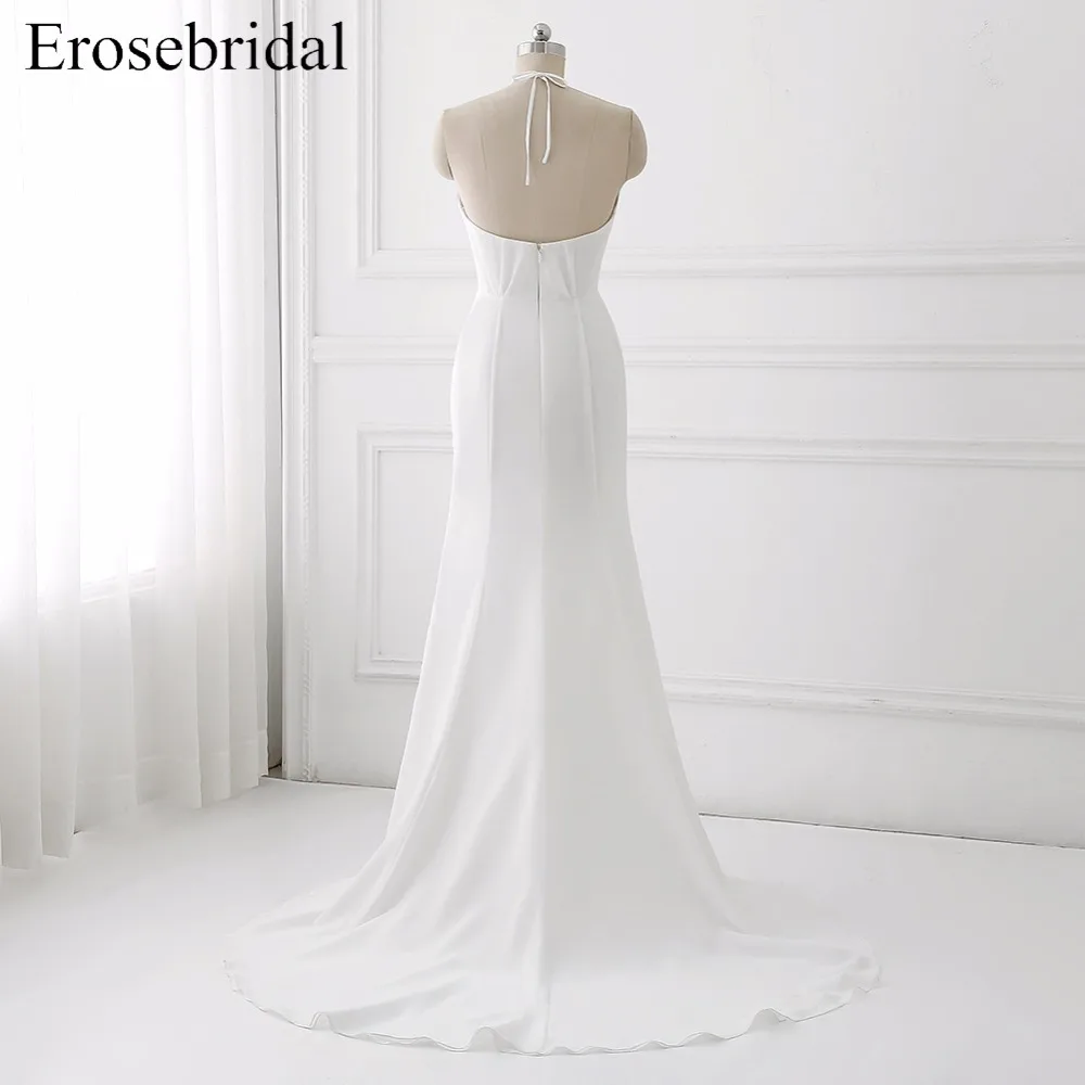 2018 Новое шифоновое свадебное платье Erosebridal Русалка недорогое свадебное платье цена пикантное свадебное платье с открытой спиной Холтер