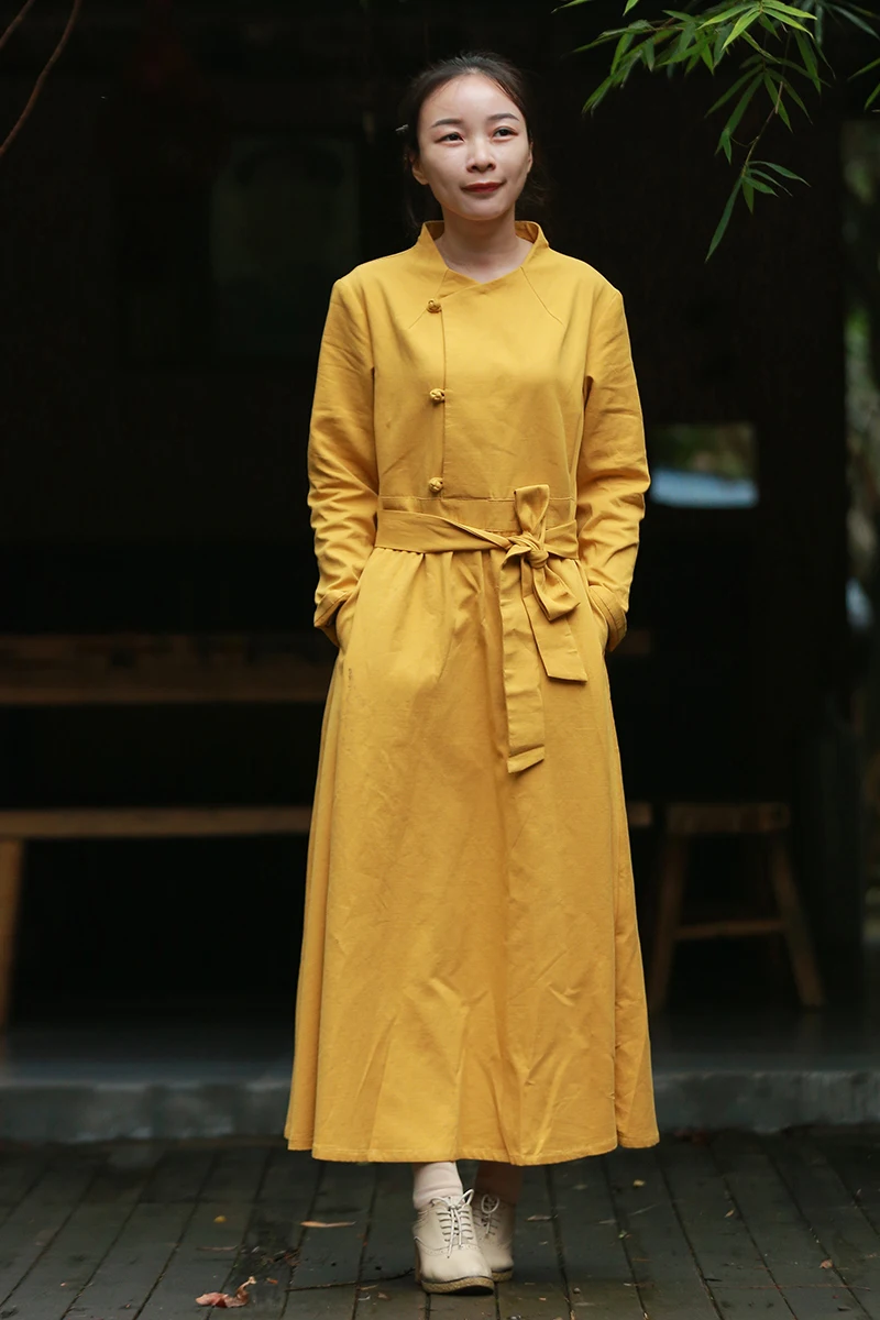 LZJN Women 2019 New Spring Autumn Dress Bow Tie Elegant Long Sleeve Cotton Vintage Maxi Dresses Chic Robe Casual Vestidos Mujer (30)