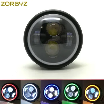 

ZORBYZ Motorcycle Black Metal Angel Eyes Projector LED Front Headlight For Honda Yamaha Kawasaki Suzuki
