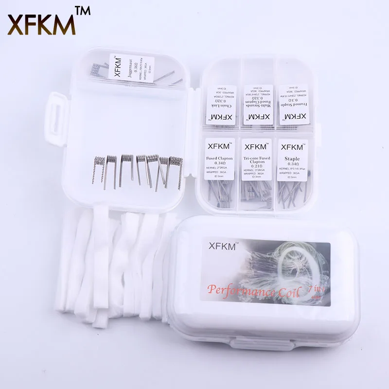 XFKM набор катушек NI80 7 в 1 42 шт. готовые катушки fused clapton 3 ядра 11 ядер juggernaut хлопок