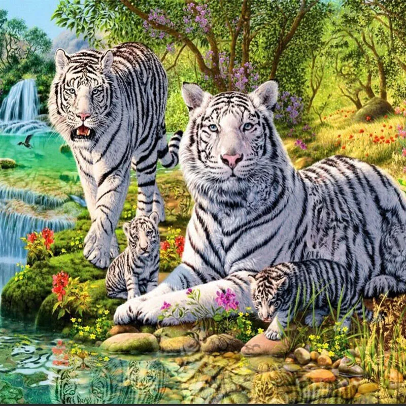 

30*30cm New Arrival 2 Tigar 5D Diamonds Embroidery Diamond Mosaic Round Diamond Painting Cross Stitch Kits Home Decoration
