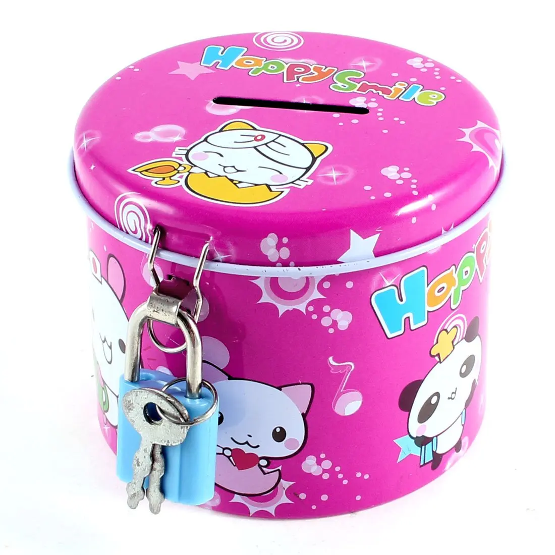 

Color send randomly Cylinder Design Cartoon Print Piggy Bank Coin Money Saving Box w Padlock