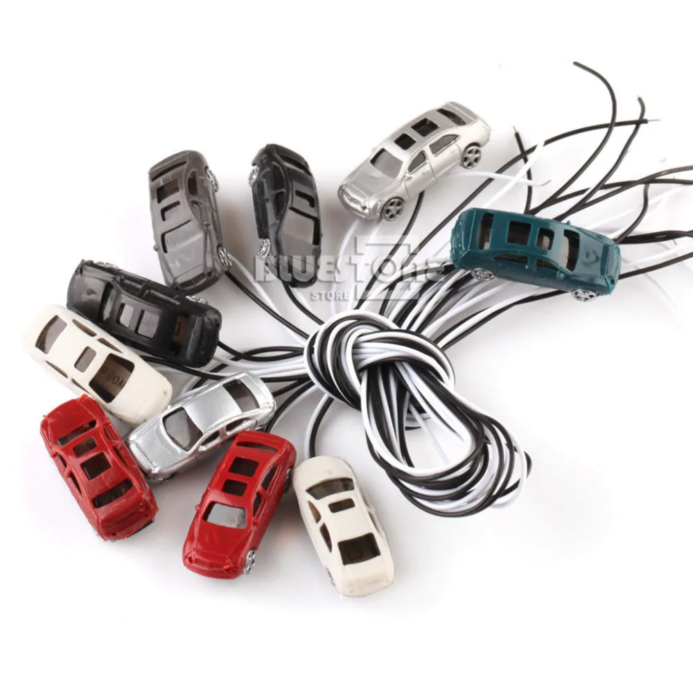 

10pcs Model Cars w Lights Train Street Parking Diorama Scenery Z Scale 1:200