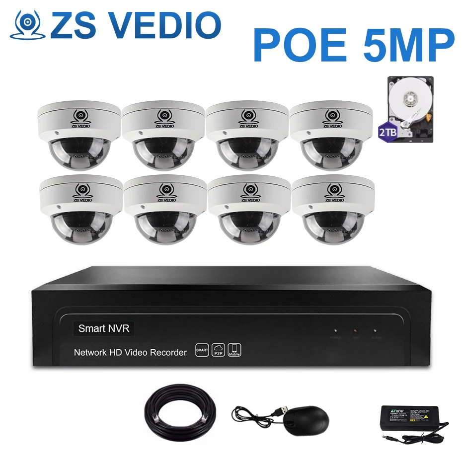 

ZSVEDIO 8ch 5.0MP Dome POE Kit H.265 + H.265 System CCTV Security NVR IP Camera Set Indoor IR Night vision Monitoring P2P