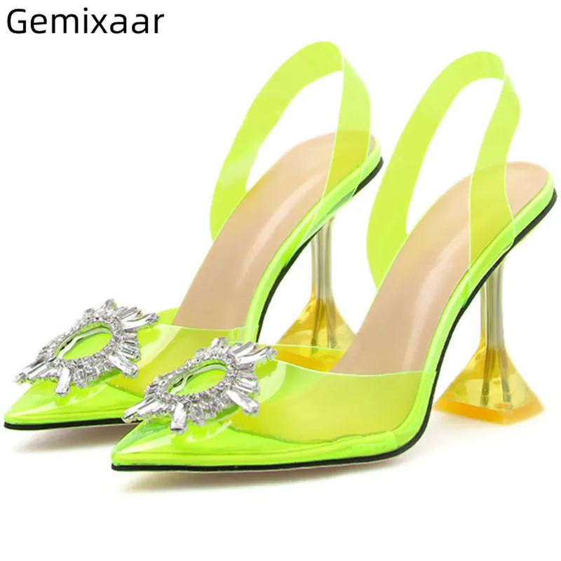

Limon PVC Women Sandals Point Toe Decor Sun-flower Jewelry Slim Shallow Walking Shoes Multy Candy Colors High Heel Woman Sandals
