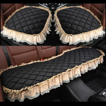 

3 pieces in 1 set Car cushion winter Plush lace cushion skid-proof girl lovely sheet multiple color