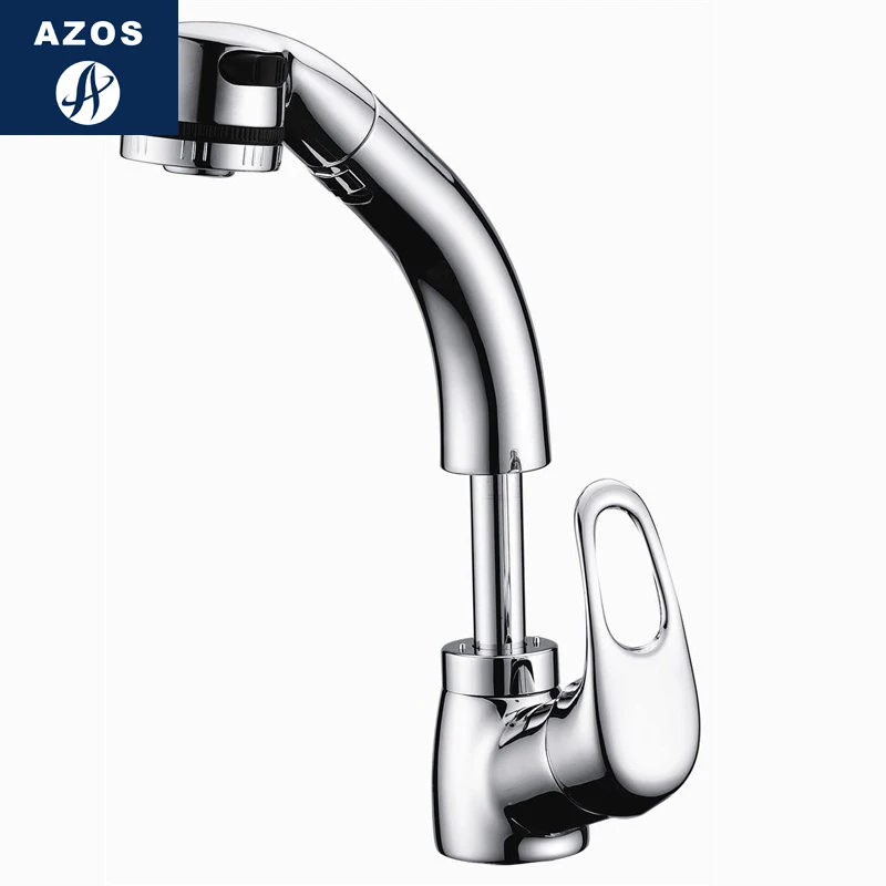 

Azos Pull-out Faucet Rotatable Mixing Valve Brass Chrome Cold and Hot Switch Two Function Shower Room Basin Shower Room Round CL