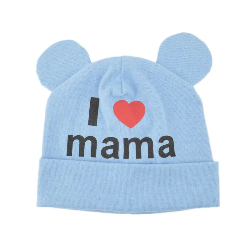 Новинка г.; шапка для маленьких мальчиков и девочек; хлопковая шапка с принтом «Skullies Love mama» для новорожденных; шапки для маленьких детей; вязаные шапки; BH022 - Цвет: TTM-003 Blue