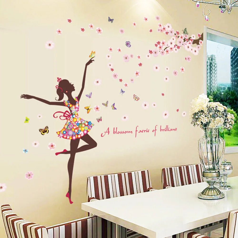 Nueva flor de hadas DIY poco Ángel Hada pegatinas dormitorio Sala decoración cuadros pegatinas paredes decoracion A70