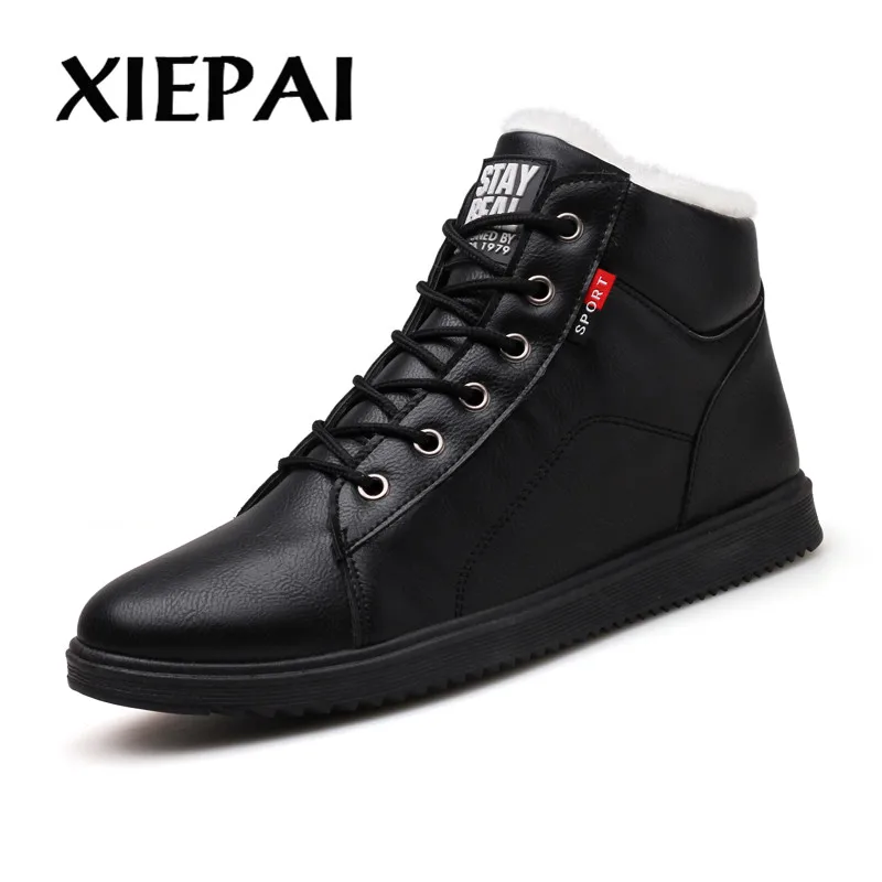 

fashion winter boots men shoes warm fur snow boots pu leather winter work shoes men ankle winter footwear men boots 2018