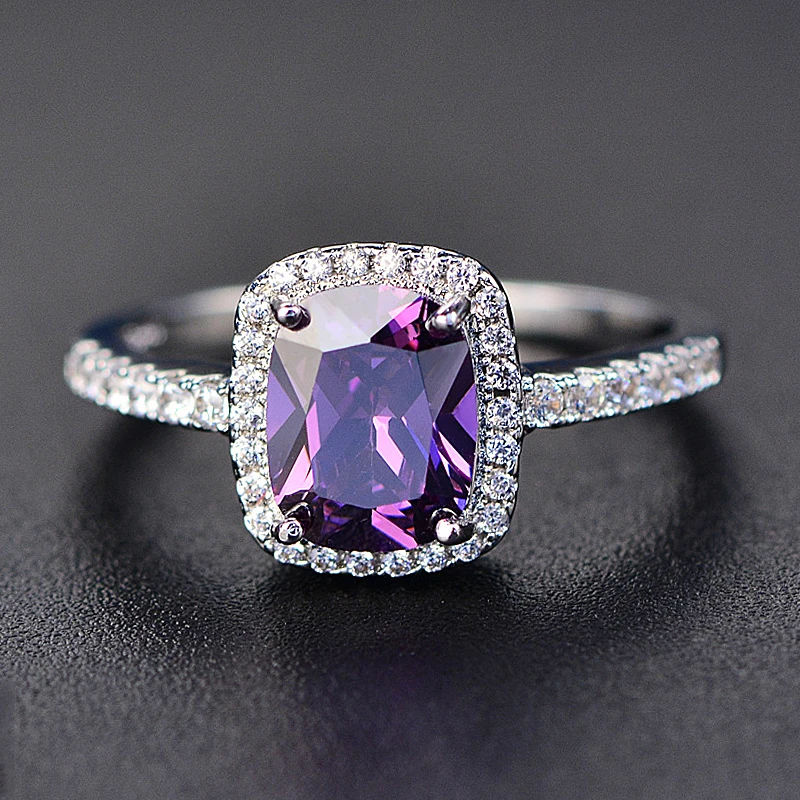 PANSYSEN, 6 цветов, Настоящее серебро 925 пробы, ювелирное изделие, изумруд, драгоценный камень, кольца для женщин, новая мода, обручальное кольцо с цирконом - Цвет камня: Фиолетовый
