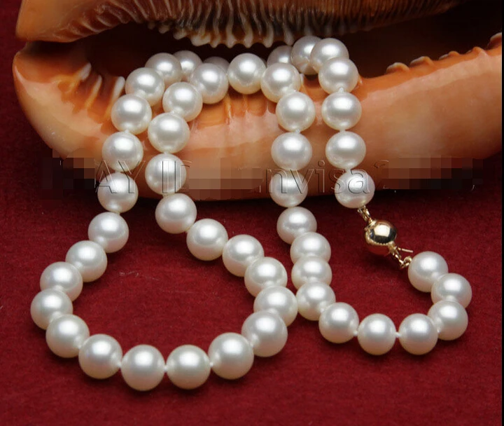 

>>>>>s304 AAA beautiful 11-12mm white fresh water pearls necklace 17"14kt solid gold
