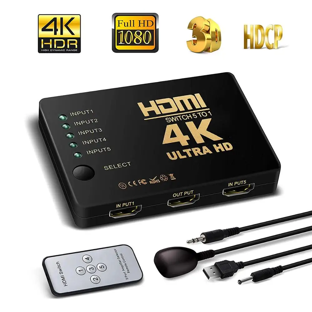 NewBEP Лучшая цена HDMI переключатель 5 вход 1 выход 3d порт 4k разветвитель с