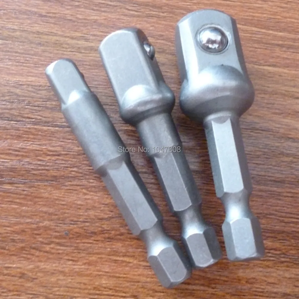 3pcs Heavy Duty Socket Adapter Set 1/4 Hex Shank To 1/4" 3/8" 1/2