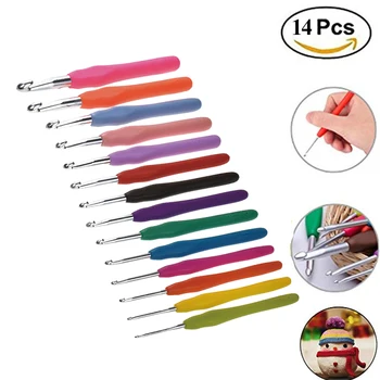 

New Multicolor Plastic Handle Aluminum Crochet Hooks Knitting Needle Set Yarn Sweater Weave Craft Tools