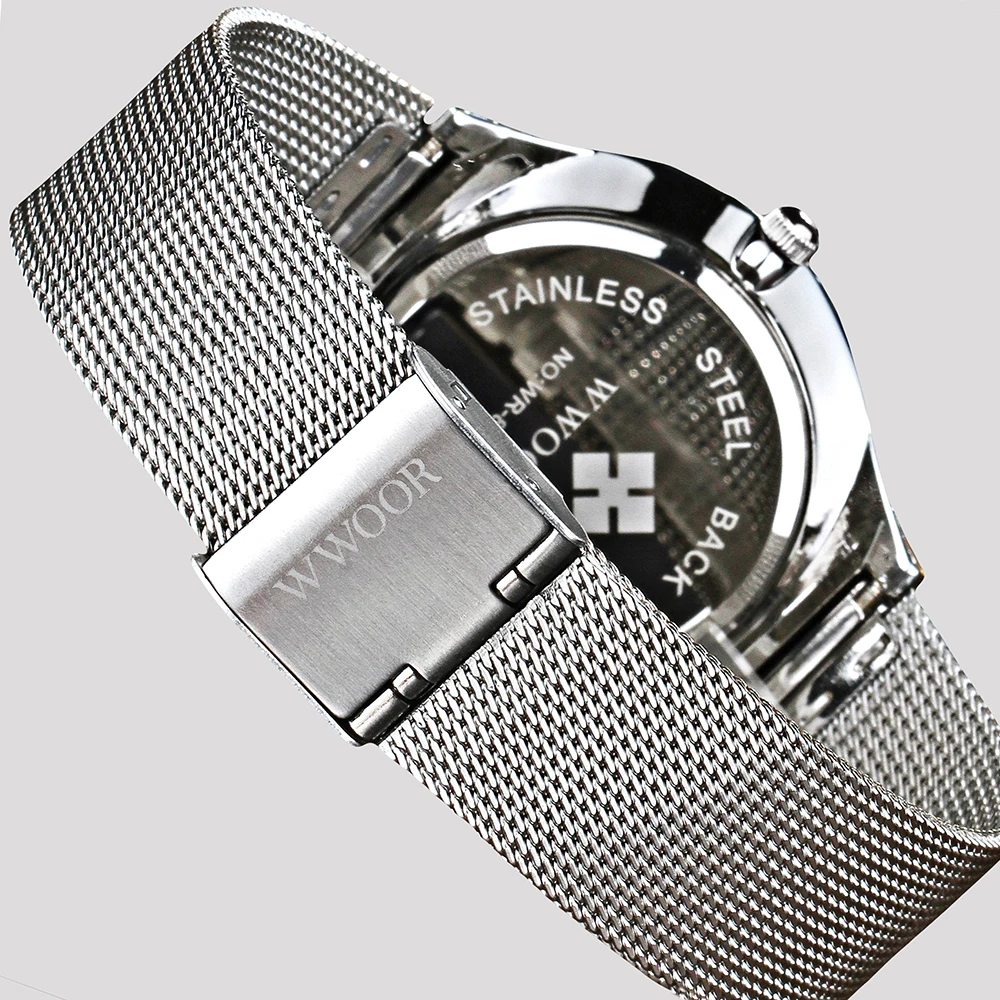  2019 Top Brand Luxury WWOOR Ultra thin Mesh Band Fashion Male Wristwatch Business Mens Watches Quar